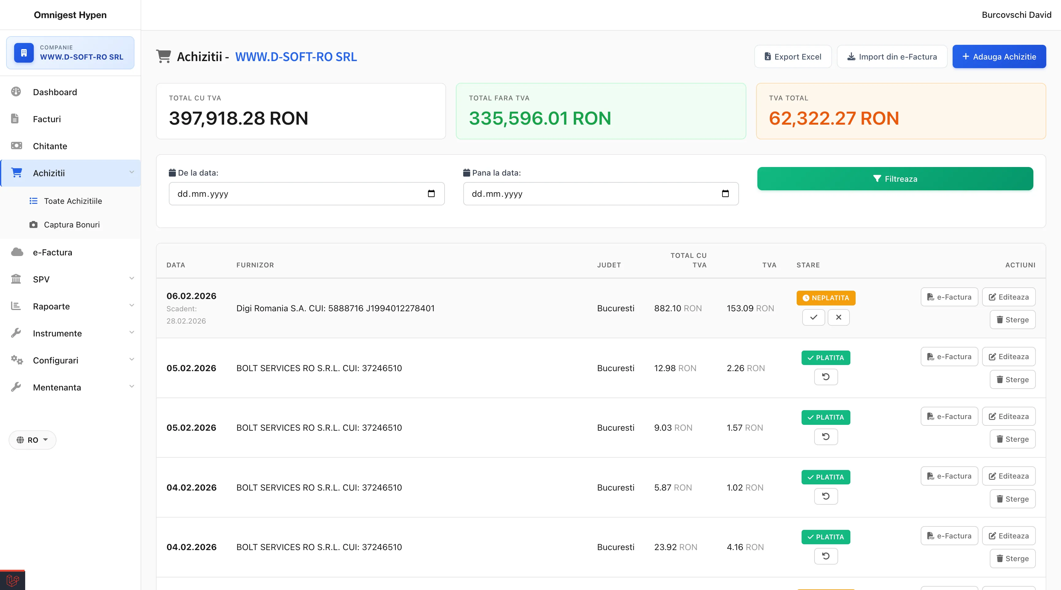 OmniGest - Modul Achiziții