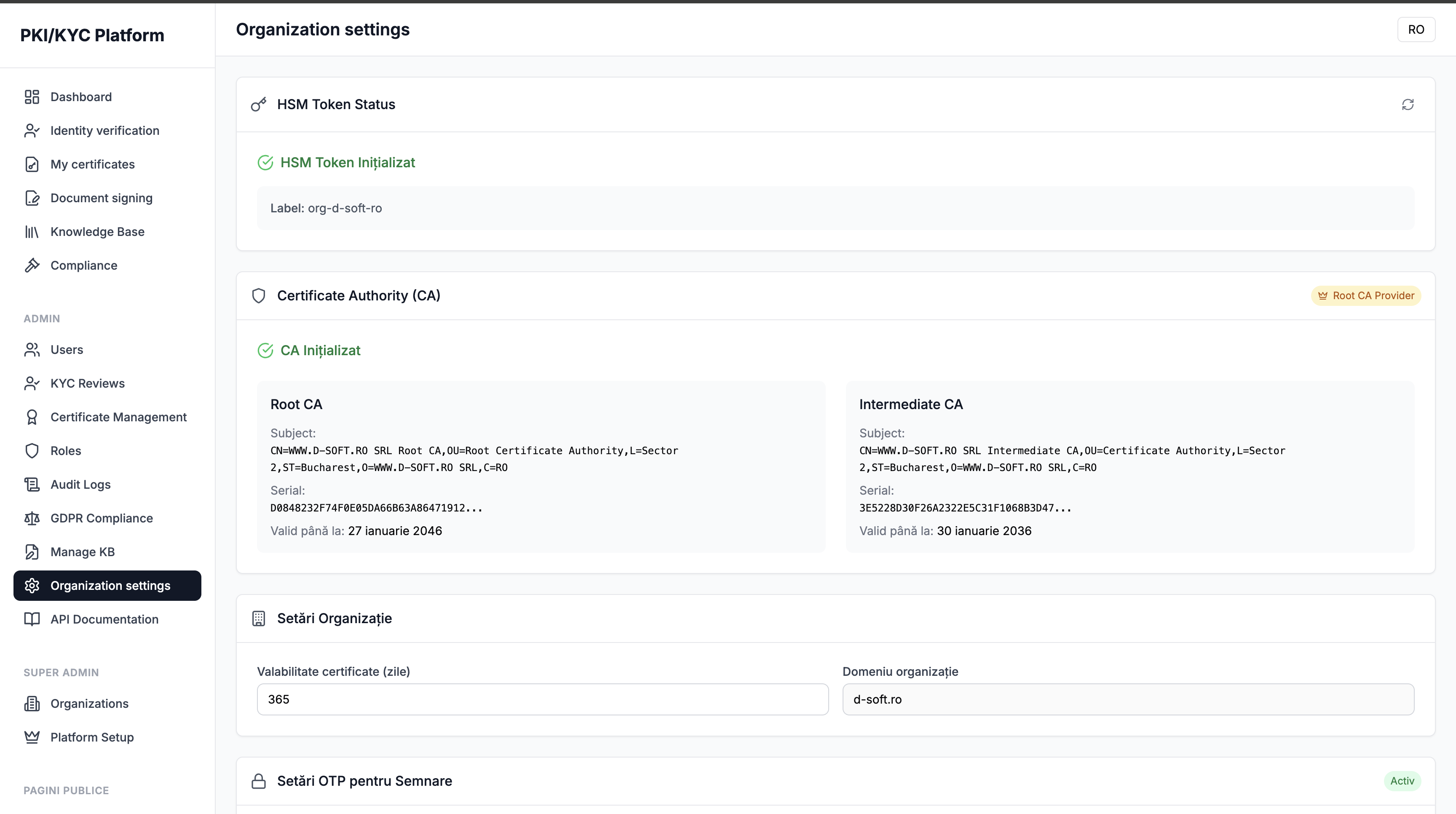 PKI/KYC Platform Dashboard